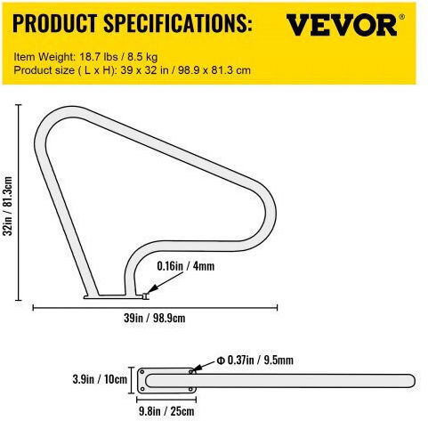 Vevor Pool Handle made of Stainless Steel 99.06x81.28cm Blue