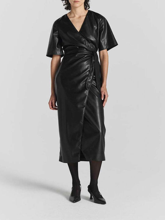 Rochie Midi Din Piele Neagră