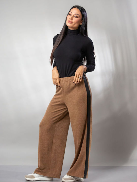Women's High-waisted Fabric Trousers with Elastic in Slim Fit Green
