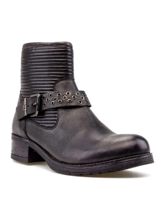Fire Biker Leather Women's Ankle Boots Black