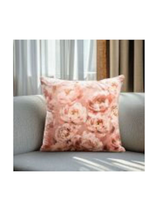 Beauty Home Decorative Pillow Case Romantic Peony Dream from Velvet Orange 40x40cm.