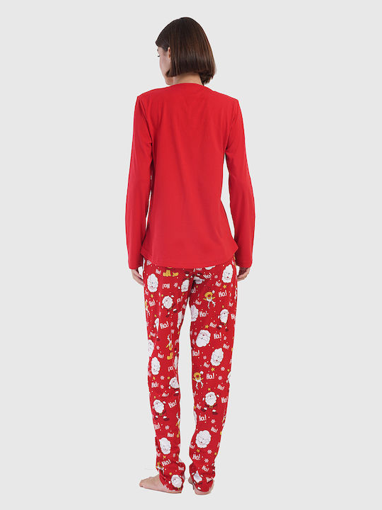 Vienetta Secret Winter Women's Pyjama Set Cotton Red