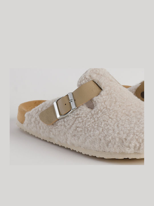 Leather Winter Women's Slippers White