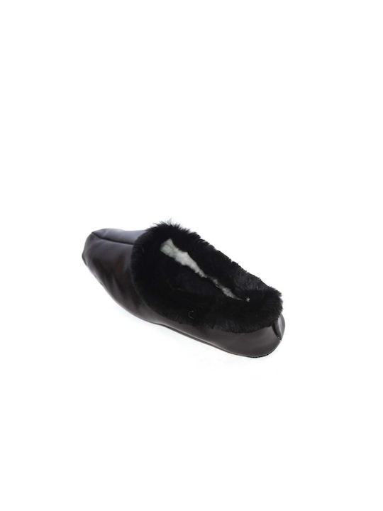 Andreadaki Closed Leather Women's Slippers in Black color