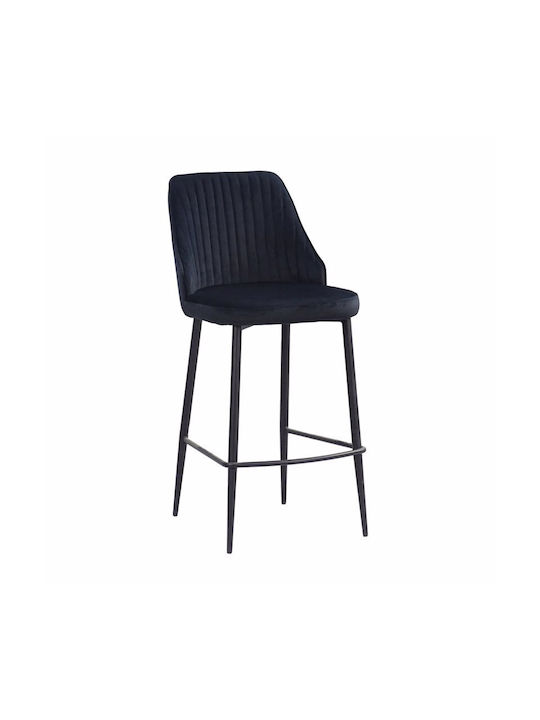 Stool Bar with Backrest King Black Velvet-Black Metal 44x53x95cm