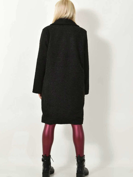Wolle Damen black Mantel mit Knöpfen