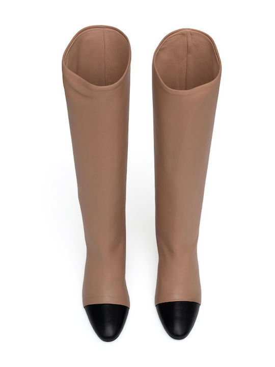 Leather High Heel Women's Boots with Rubber Beige