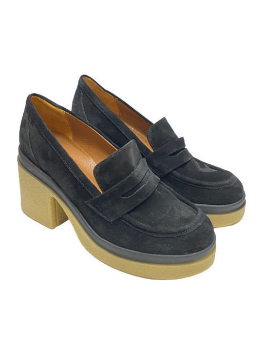 Suede Heels Black 627-MAΥΡΟ