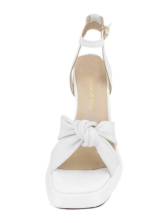 Gianna Kazakou Platform Leather Women's Sandals White with High Heel