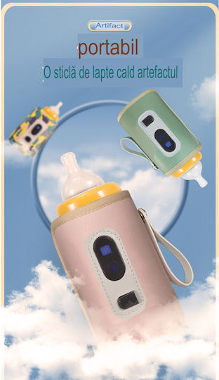 Încălzitor portabil pentru biberoane Arvada Baby Comfort, încărcare USB, mâner din silicon, temperatură constantă până la 24 de ore, 14x8cm, afișaj digital, camuflaj roz