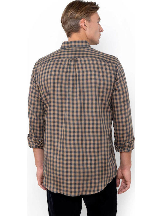 Maverick Long-sleeved Cotton Shirt Checked Brown