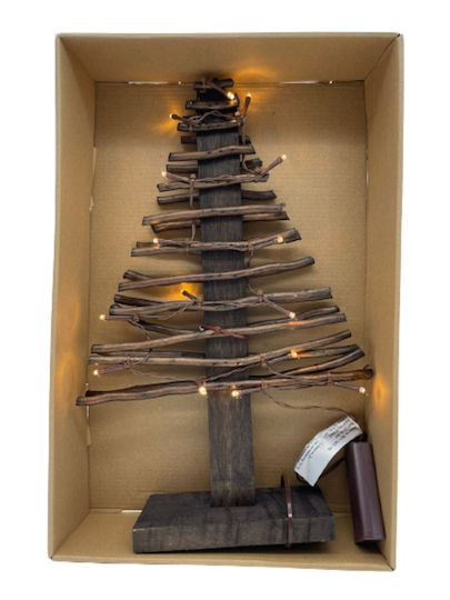 Christmas Decorative Illuminated Wood Tree 30cm Battery Brown