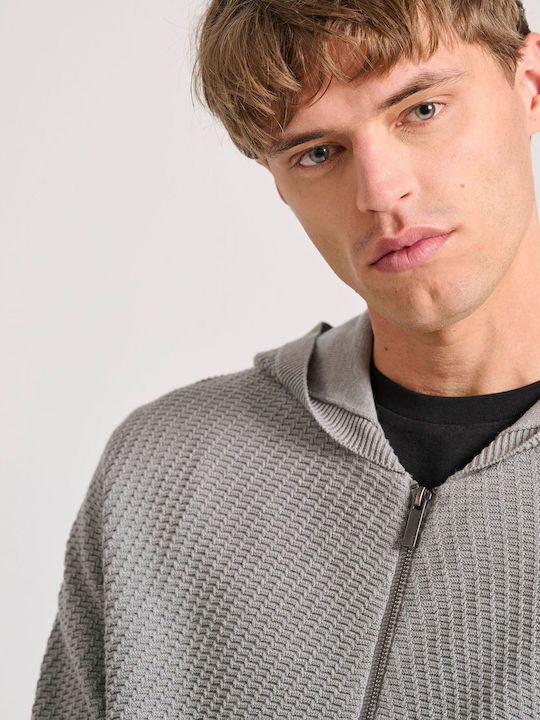 Men's Knitted Cardigan with Hood Gray