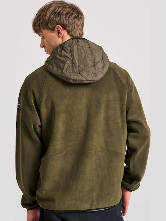 Men's Fleece Cardigan with Hood Khaki