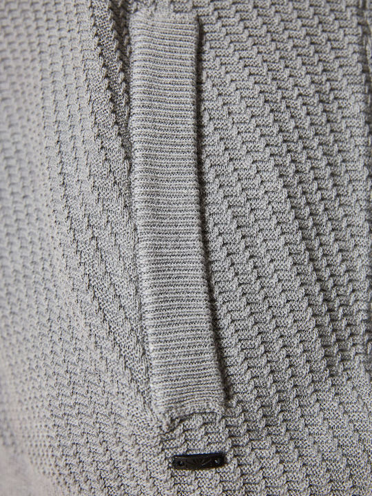 Men's Knitted Cardigan with Hood Gray