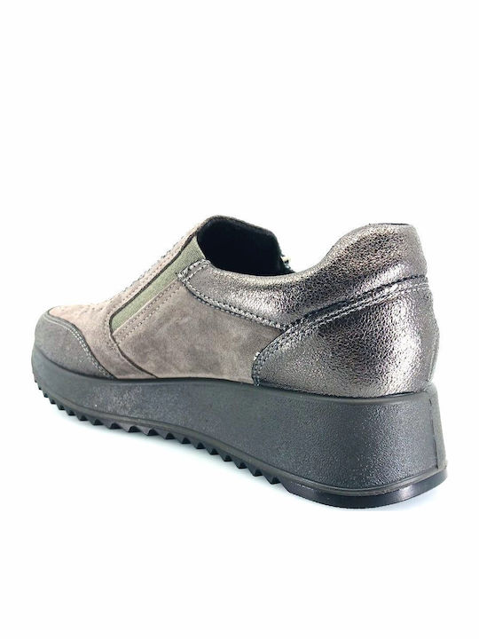 Ανατομικά Γυναικεία Slip-On Δερμάτινα Γκρι