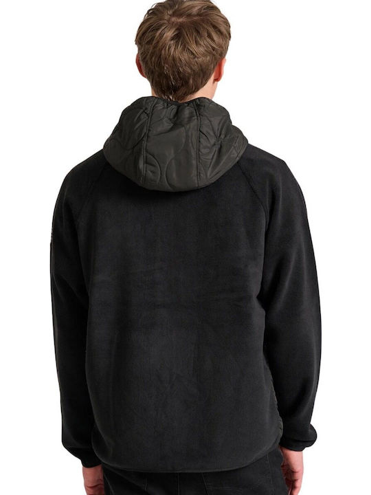 Ανδρική Ζακέτα Fleece με Κουκούλα Black