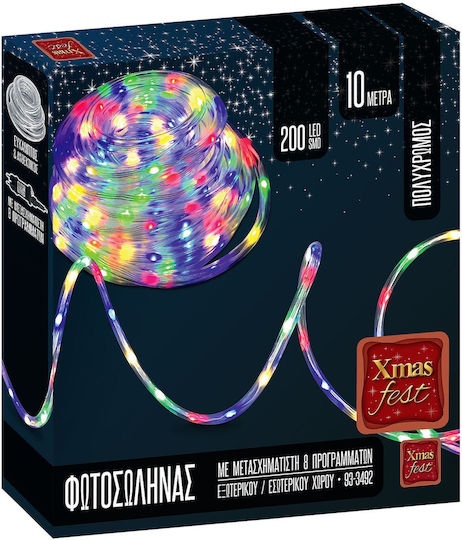 Φωτοσωλήνας 200 Glühbirnen 220V RGB mit Programmen und Fernbedienung IP44