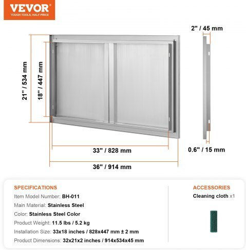 BBQ Door Vevor 914x534mm Stainless Steel Double Outdoor Kitchen Smabscjmys36j2tr1v0