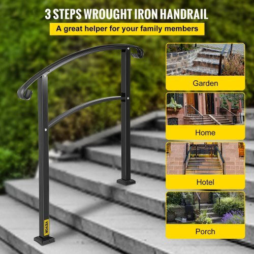 Vevor 3-Step Iron Railing Black Outdoor Use Ltfs3bhslg0000001v0
