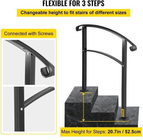Vevor 3-Step Iron Railing Black Outdoor Use Ltfs3bhslg0000001v0