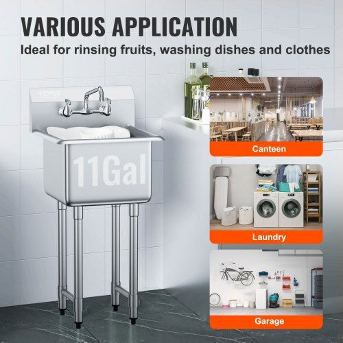 Vevor Chiuvetă comercială Single SYLSSCDCY1515HPD7V0 104.14xL45.72cm