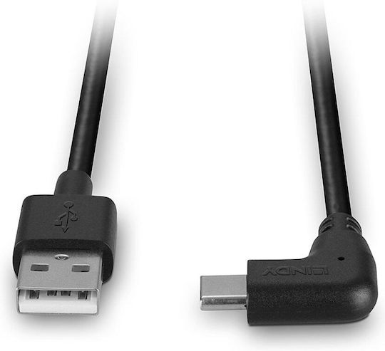 Lindy Angle (90°) USB 2.0 Cable USB-C male - USB-A 15W Black 1m