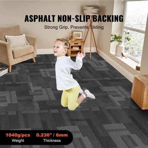 Vevor Carpet Tiles 24"x24" Built-in Backing Easy Installation 24 Tiles Mixed Gray Kcxfkdt2424yhlixbv0