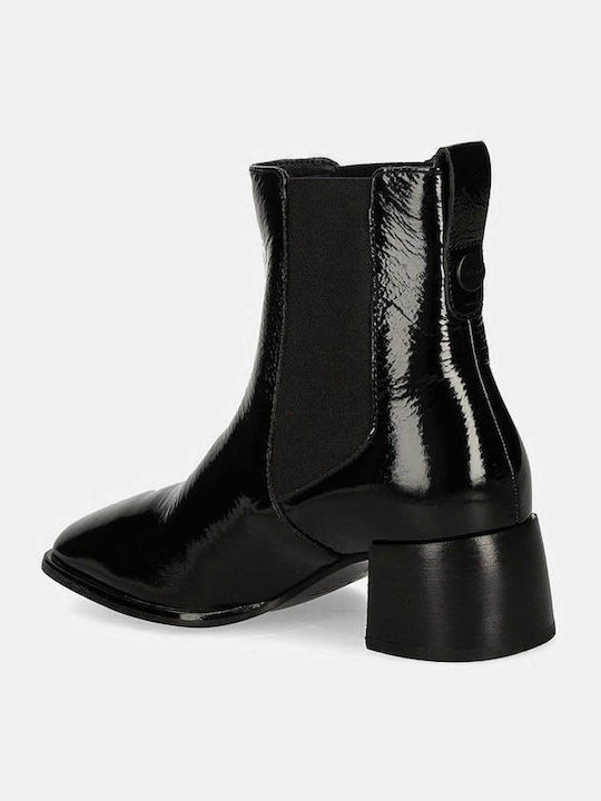 Gwenety Damen Chelsea Stiefeletten aus Lackleder mit mittlerem Absatz Schwarz
