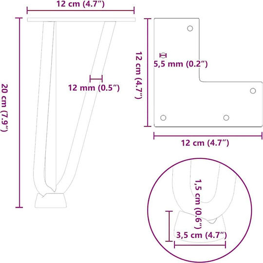 Hairpin Table Legs 4 Pieces Black 20 Cm Solid Steel Black 20 Cm