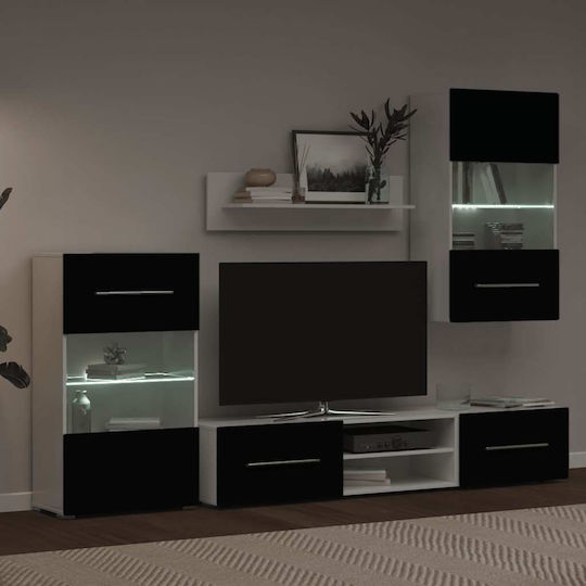 Living Room TV Unit with Lighting Matte Black
