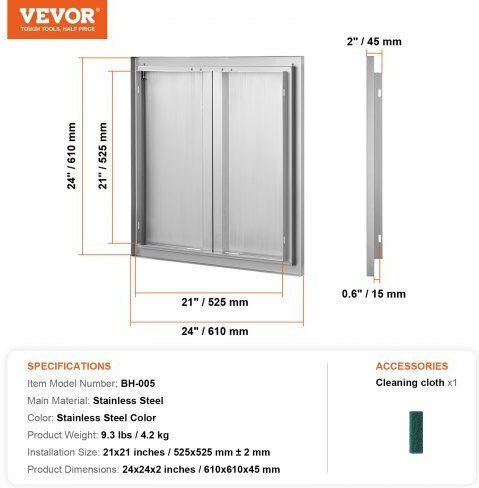 Vevor BBQ Door 610x610mm Stainless Steel Double Outdoor Kitchen Door Smabscjmys24y71ubv0