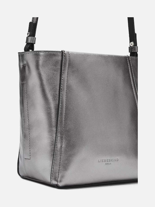 Leder Damentasche Schultertasche Silber