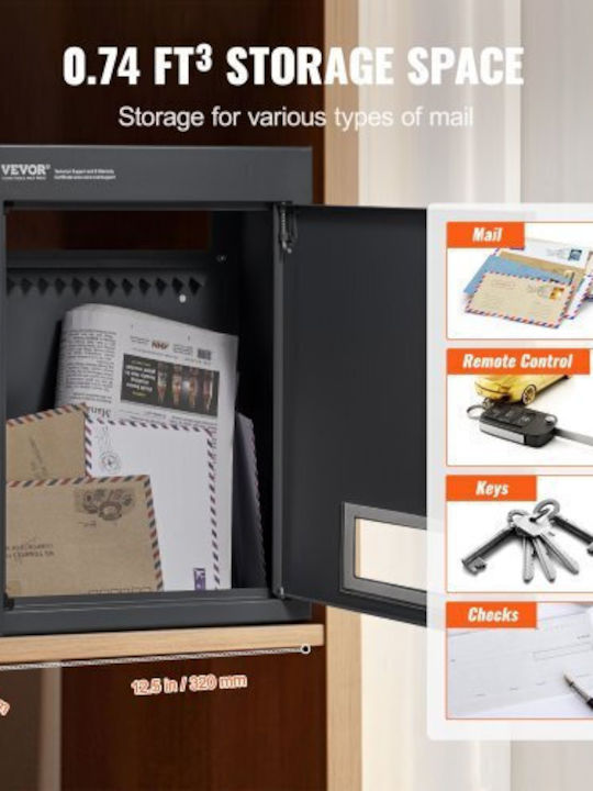 Vevor Outdoor Mailbox Metallic in Black Color 31.75x16.002x42.926cm