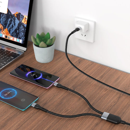 Detech De-50cc 2 1 Typ-C zu Typ-C Ladekabel 1,0m Schwarz 40515