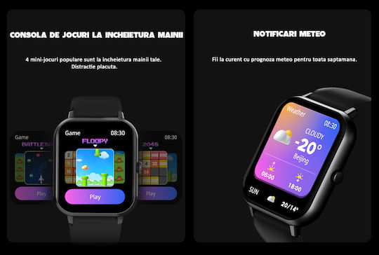 Brățară Fitness Smartwatch Vichema Tech, Ecran Tactil Complet 1.83ʺ HD, Sunet 3D, Apel Bluetooth, Asistent Vocal, IP67, Jocuri, Notificări Aplicații, Monitorizare Sănătate Sportivă, Peste 100 de Moduri