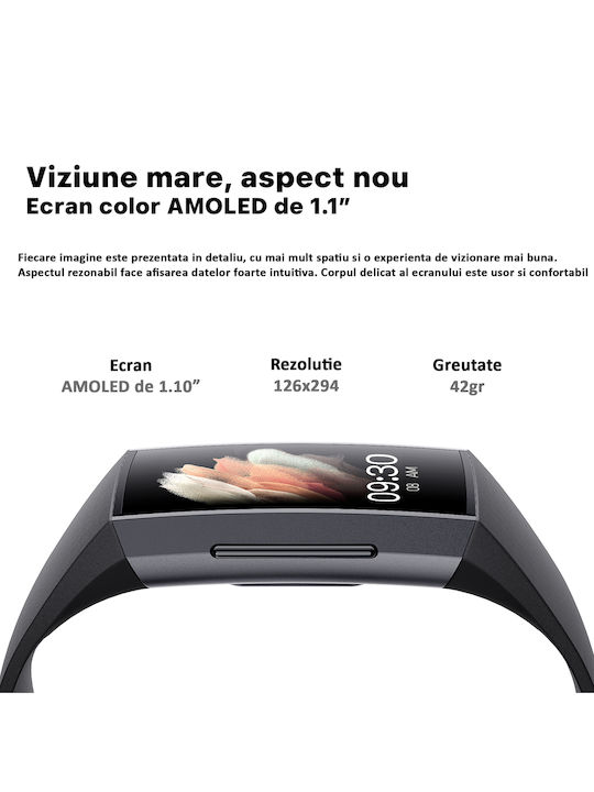 Brățară Fitness 1.1 Inch Ecran Amoled Vichematech Android Ios Full Touch Încărcare Magnetică Bluetooth Rezistentă la Apă Ip67 Notificări Apeluri Sms Aplicație Multiple Moduri Sport Monitorizare