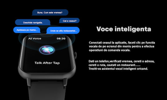 Brățară Fitness Smartwatch Vichema Tech, Ecran Tactil Complet 1.83ʺ HD, Sunet 3D, Apel Bluetooth, Asistent Vocal, IP67, Jocuri, Notificări Aplicații, Monitorizare Sănătate Sportivă, Peste 100 de Moduri