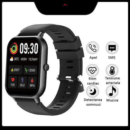 Brățară Fitness Smartwatch Vichema Tech, Ecran Tactil Complet 1.83ʺ HD, Sunet 3D, Apel Bluetooth, Asistent Vocal, IP67, Jocuri, Notificări Aplicații, Monitorizare Sănătate Sportivă, Peste 100 de Moduri