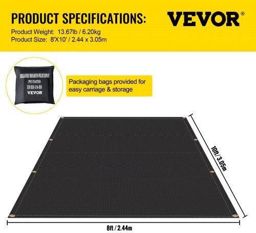Vevor Fire Blankets Set of 2 8' X 10' Heat Resistant Up to 1022°F Black 12 Brass Grommets Hthsjbdd8x1026zrcv0