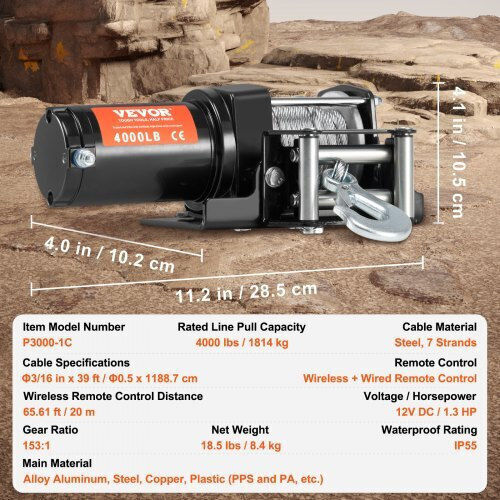Electric Winch Vevor 4000 Lb Steel Cable Ip55 Waterproof Remote Control Atvgssjpyxwxejrpbv9
