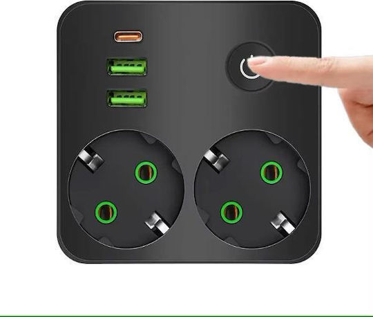 Sockets Power Strip 2 Positions with 2 USB-A and 1 USB-C