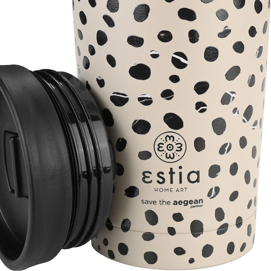 Estia Travel Mug Save The Aegean Recyclable Glass Thermos Stainless Steel BPA Free 350ml Leopard Taupe