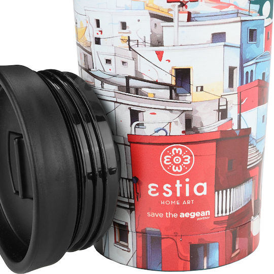 Estia Travel Mug Save The Aegean Recyclable Glass Thermos Bottle Stainless Steel BPA Free 350ml Urban Mythos With Straw