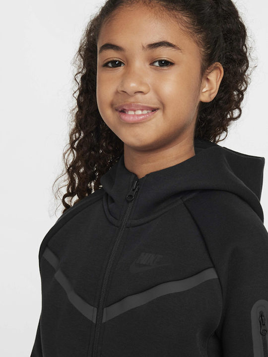 Athletic Kids Cardigan Cotton with Hood Black Sportswear Tech