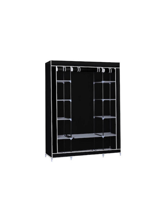 Fabric Wardrobe with Zipper and Shelves in Black Color 130x45x175cm