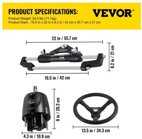 Vevor Hydrauliklenkung Set Boote 300 PS Yydjhk6400a-3tj18v0