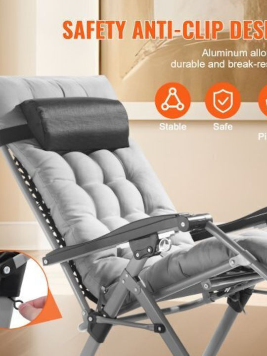 Deckchair Aluminum with Cushion Gray 159x64.5x79.5cm.