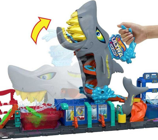 Hot Wheels City Ultra Shark Car Wash Track Shark Washer for Ages 3+