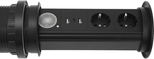 Vichema Pop-up Smart Rise Socket Built-in Countertops Furniture Office Smart Charging From Tempered Glass Aluminum Alloy 1x Bluetooth Speaker Tower Eu Socket Usb-c